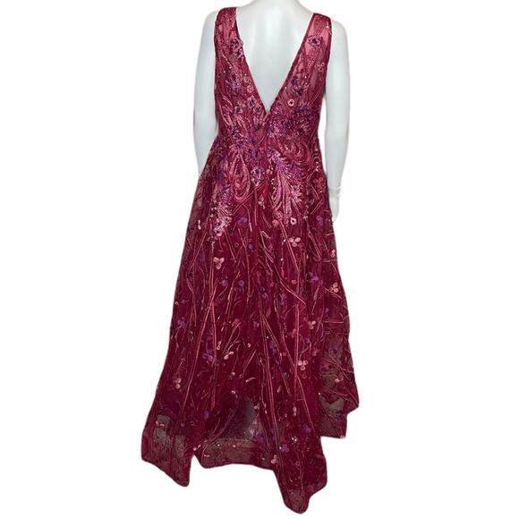 Ieena for Mac Duggal Embroidered Sleeveless Plunge Neck A-Line Gown Berry Sz 12 - Picture 7 of 10